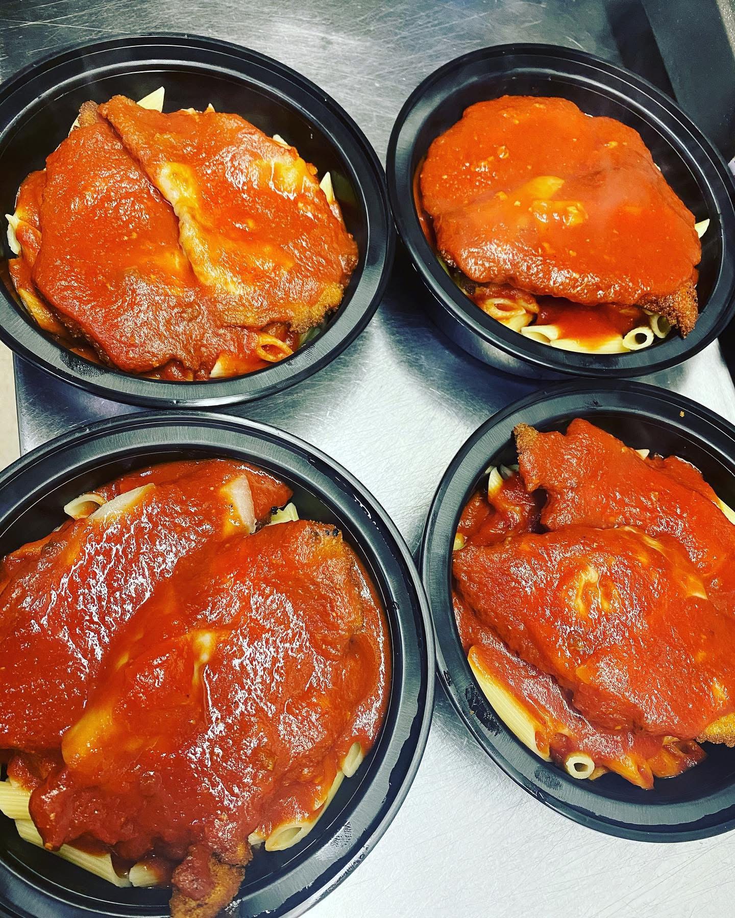 Breaded cutlets with pasta and tomato sauce from Dell’Ovo’s